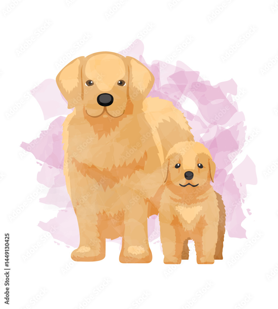 Fototapeta premium Dog Golden Retriever Mothers Day Watercolor Animal Symbol of Love Postcard Vector Illustration