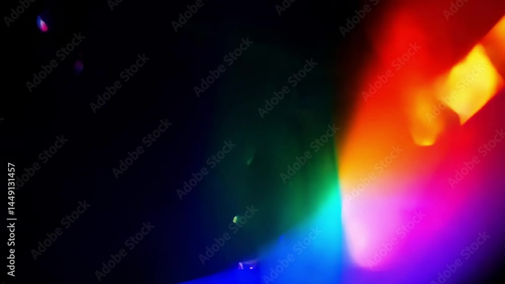 A dark background with a rainbow spectrum of glowing light flares transitioning in various colors creating an abstract visual effect used in editing or visual design
