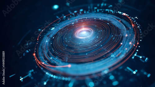 Business AI core surrounded by concentric waves of data strategic pulse visualization 