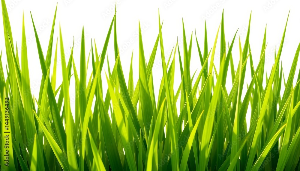 Obraz premium Vibrant green blades of grass, lush and isolated on pure white, texture, outdoors