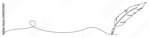 Quill pen continuous line art vector for writing, creativity, or historical design themes. Ideal for education, poetry, vintage logos, literature artwork, and minimalist art concepts.