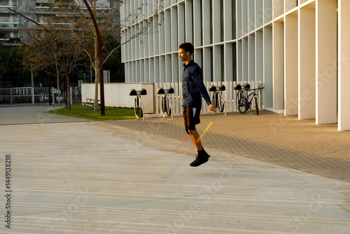 Jumping rope at sunset