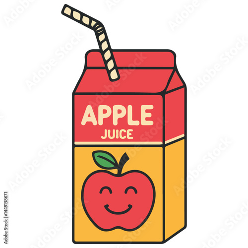 Apple juice box with straw isolated vector illustration on white background