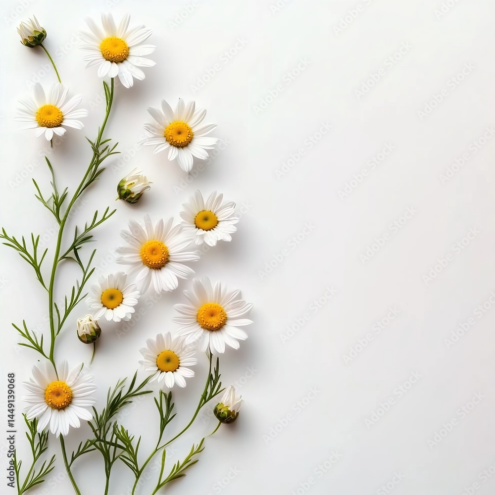 Obraz premium Elegant White Daisy Flowers on Soft White Background Conveying Purity and Simplicity in Nature