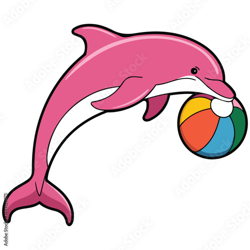 Playful pink dolphin vector art isolated on white background