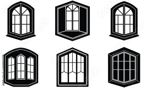 Window Silhouette Vector Set – Architectural Frames, Home Exterior, Vintage and Modern Styles