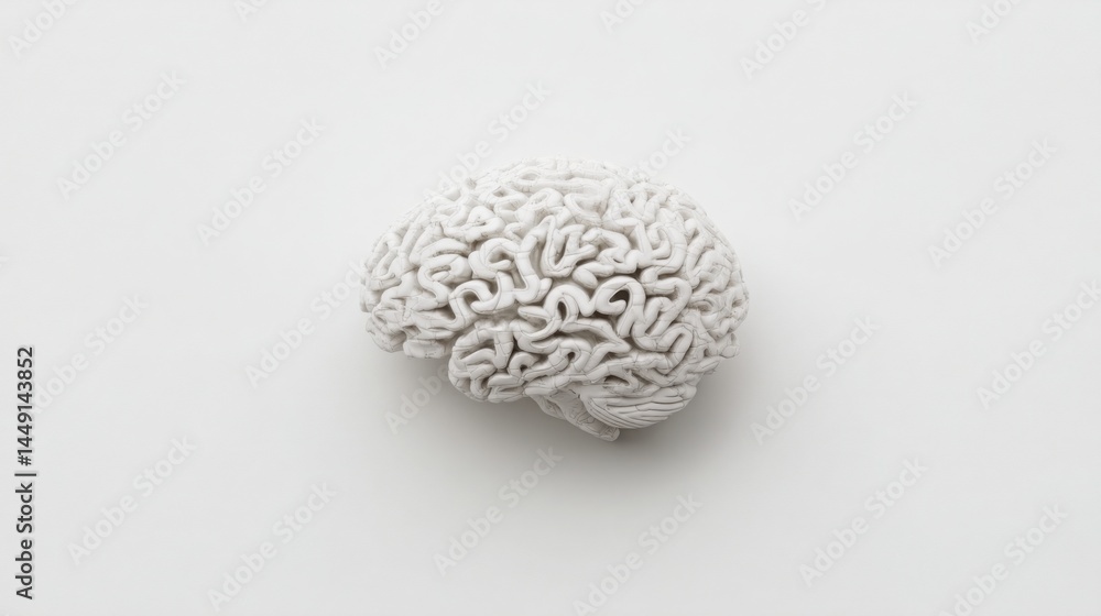 Minimalist brain illustration on a clean white background representing clarity of thought and cognitive function Minimalist brain illustration on a clean white background representing clarity of thought and cognitive function