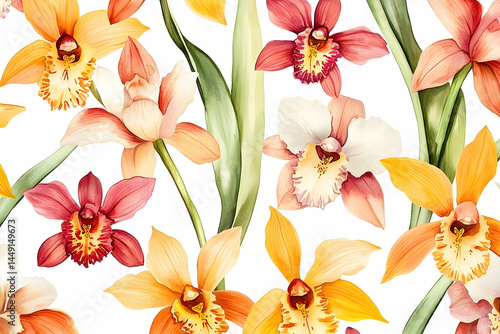 Vibrant orchid floral pattern design.