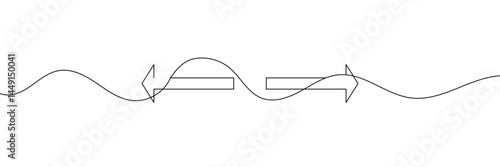 Continuous one line drawing of arrow pointing left and right. Black thin line of two directions arrow icon isolated on white background. EPS vector illustration for banner, template ,web, app, poster.