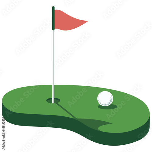 Golf hole with flagstick on green isolated vector illustration on white background