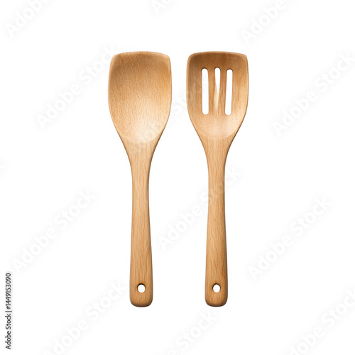 Wooden spoon and spatula kitchen tools on transparent background