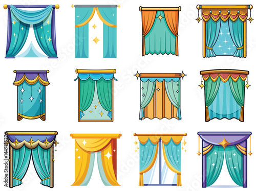 Shimmering curtain vector illustration isolated on white background.