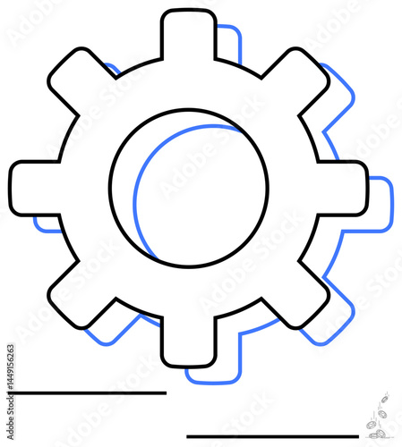 Gear outline with minimal design and blue accents. Ideal for engineering, innovation, optimization, process, efficiency, technology, and development. Modern flat simple metaphor