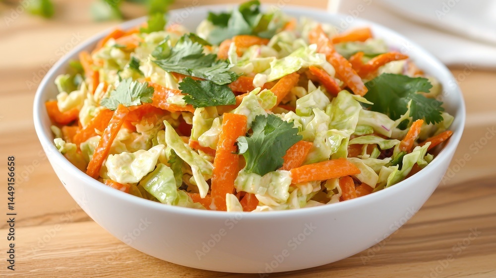 Creamy Coleslaw Salad Recipe Fresh Cabbage Carrot Cilantro Dressing in Bowl Creamy Coleslaw Salad Recipe Fresh Cabbage Carrot Cilantro Dressing in Bowl