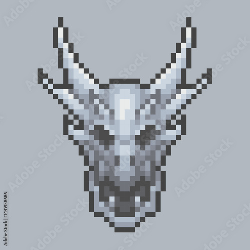 dragon head skull in pixel art style with isolated background