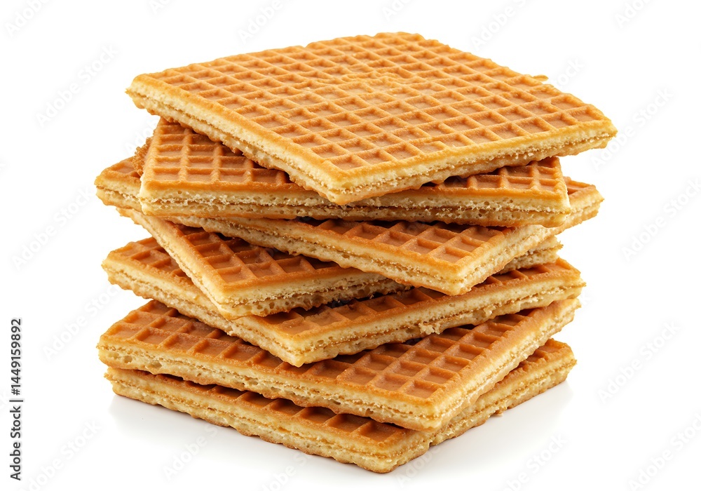 A stack of square stroopwafels with caramel filling isolated on a white background close up view A stack of square stroopwafels with caramel filling isolated on a white background close up view