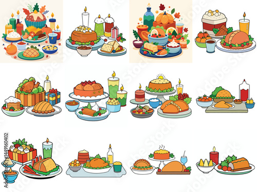 Holiday leftovers feast vector illustration isolated on white background.