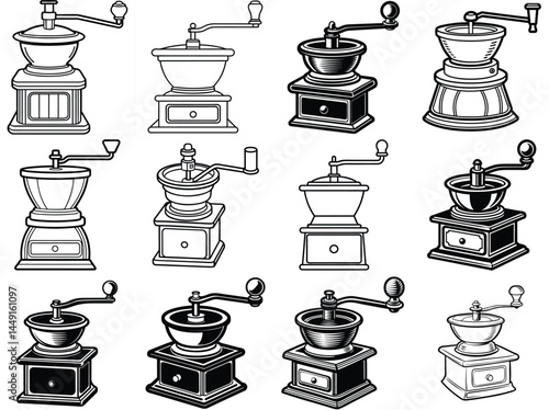 Coffee grinder silhouette vector illustration isolated on white background.