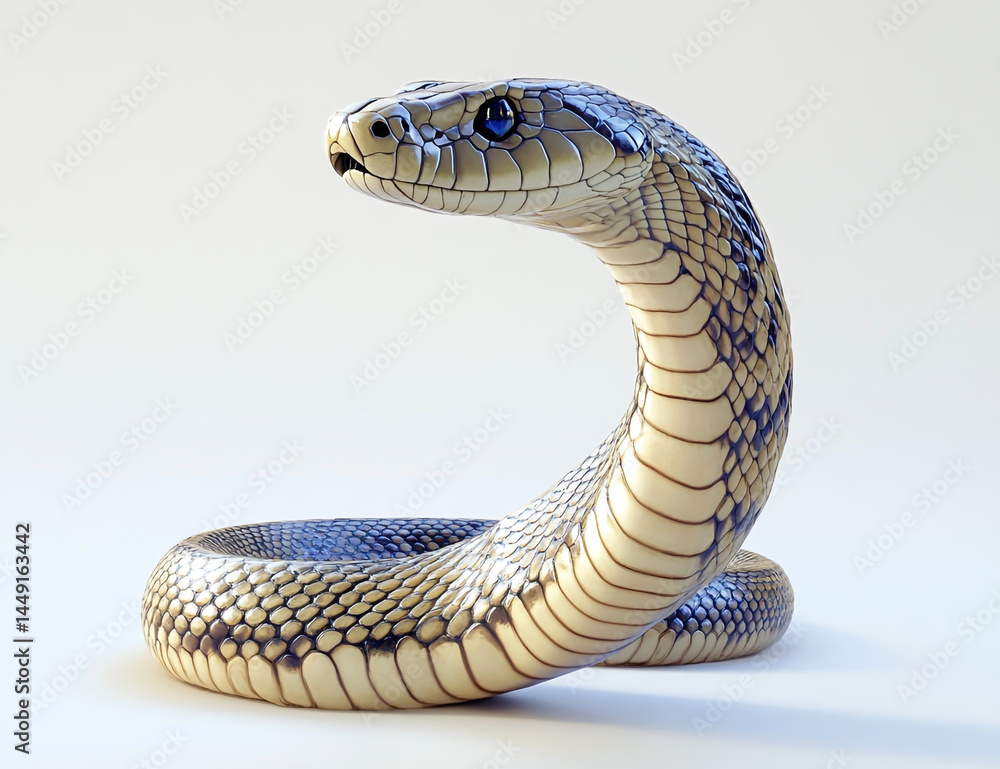 Fototapeta premium A photorealistic depiction of a cobra snake in the side view, with the full body shown against a white background