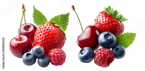 Fresh mixed berries with strawberry, cherry, blueberry, and raspberry isolated.