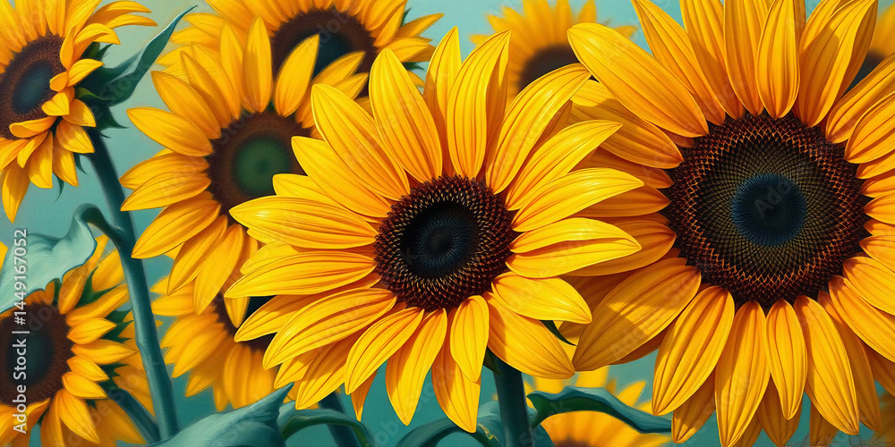 a close-up of a sunflower in the foreground. The sunflower is prominently positioned on the right side of the image, displaying bright yellow petals radiating from a dark brown center a close-up of a sunflower in the foreground. The sunflower is prominently positioned on the right side of the image, displaying bright yellow petals radiating from a dark brown center