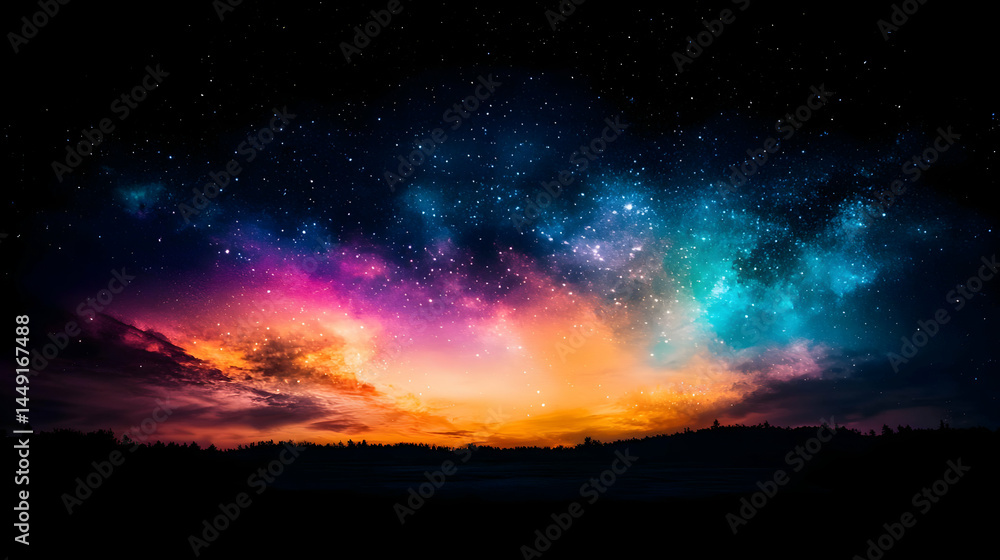 Fototapeta premium Vibrant Night Sky Sunset Panorama