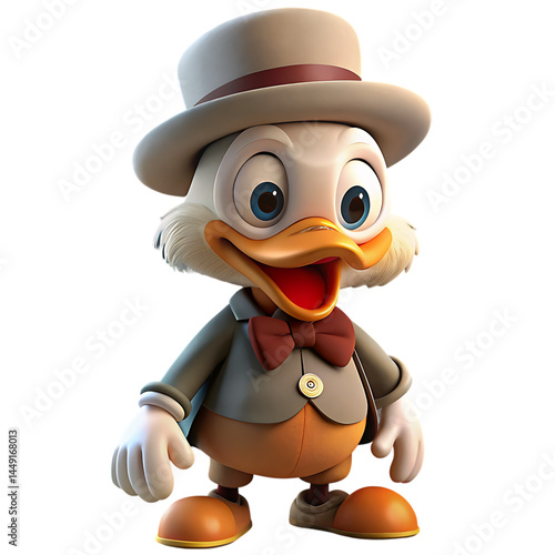 Adorable Cartoon Duck in Top Hat and Tuxedo