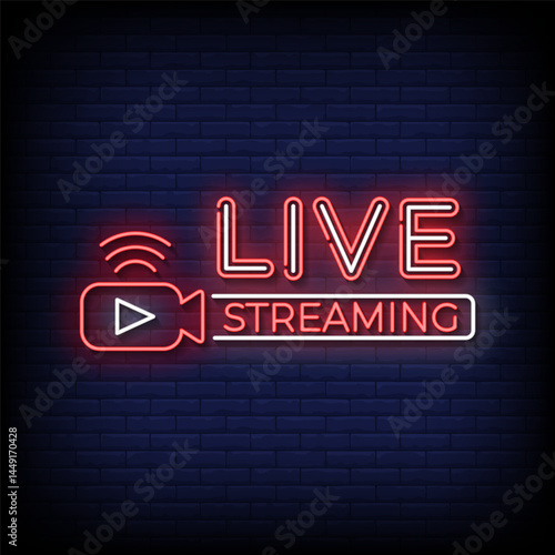 live streaming neon sign with brick wall background vector