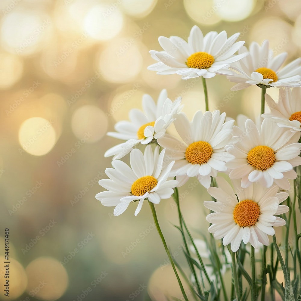 Fototapeta premium Elegant White Daisies in a Glass Vase with Bright Yellow Centers Enhancing a Cheerful Floral Arrangement