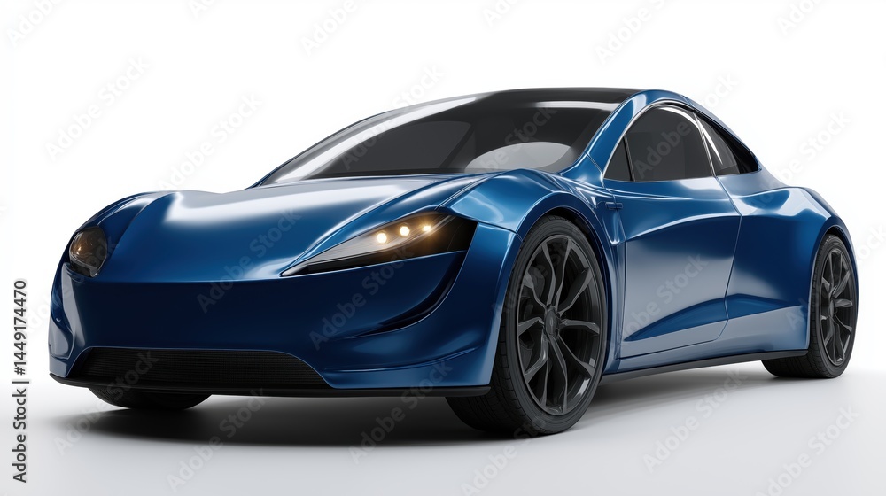 Futuristic electric blue electric car mockup, front angle, modern aerodynamic design, high detail, isolated on white background Futuristic electric blue electric car mockup, front angle, modern aerodynamic design, high detail, isolated on white background
