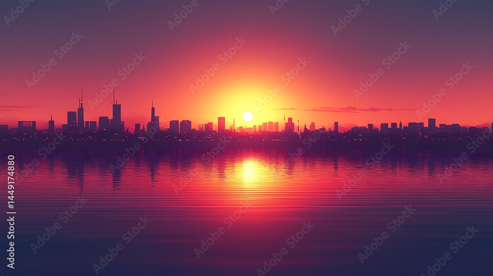 Fototapeta premium City skyline at sunset on water