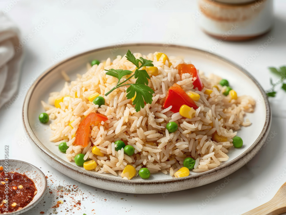 Vegetable fried rice on a plate Vegetable fried rice on a plate