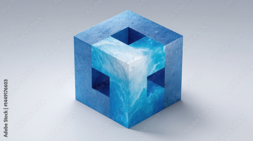Fototapeta premium Blue cube on white background representing financial resilience blueprint and conceptual preparation for future challenges