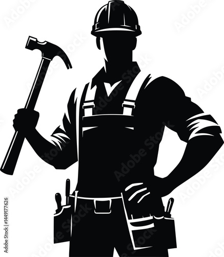 Construction Worker Holding a Hammer silhouette Vector Illustration