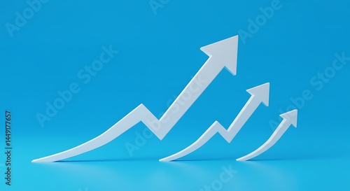 3d rendering. 3 white arrow on blue background. business arrow target direction concept to success. Finance growth vision stretching rising up