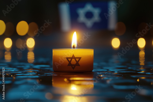 Burning candle, Star of David, remembrance,  night