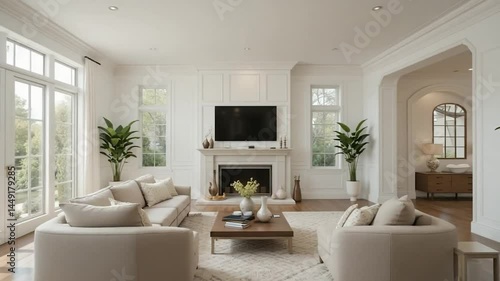 Spacious light filled living room interior design photography