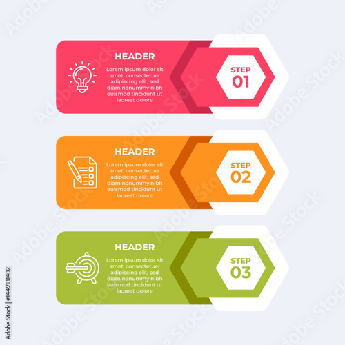 Threestep process with headers and descriptions.