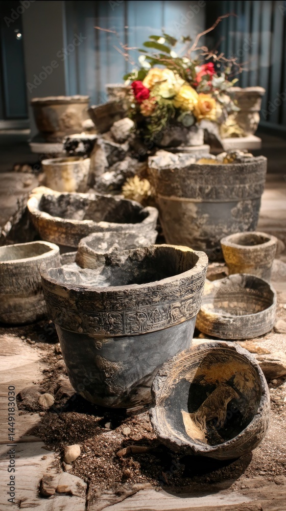 Ancient Pottery and Floral Arrangement A Still Ancient Pottery and Floral Arrangement A Still