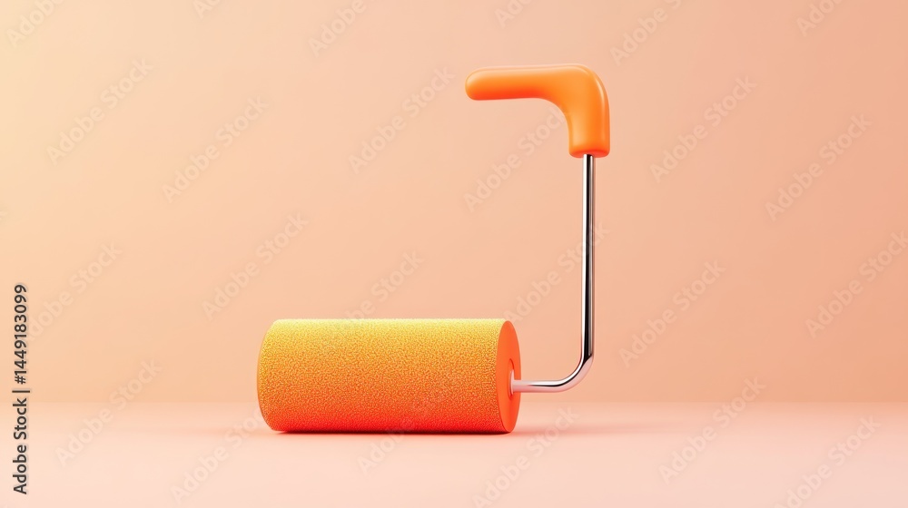 Obraz premium Orange paint roller on pastel background