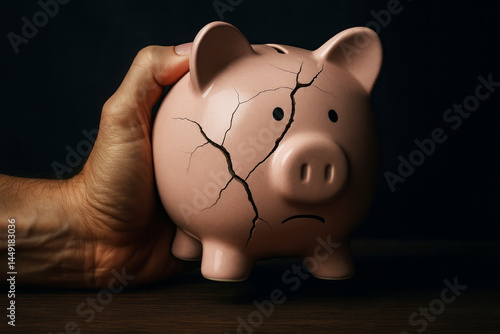 Obraz na płótnie Cracked Piggy Bank Symbolizing Financial Struggles and Economic Challenges in Savings w salonie