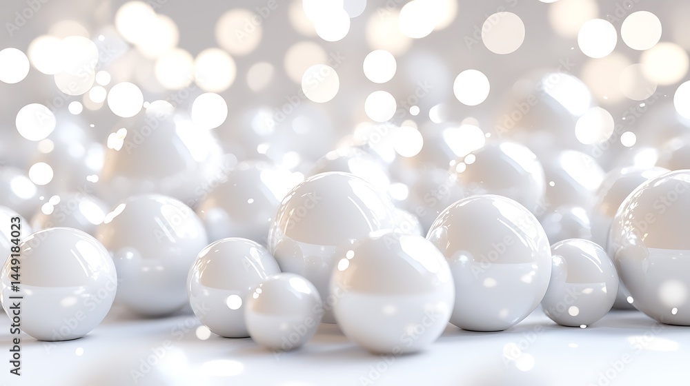 Symmetrical Arrangement of Glossy White Spheres with Gradient Highlights