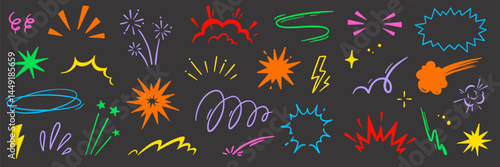 Cartoon comic element speed effect doodle line set. Comic boom motion, explosive energy, line speed cartoon vector graphic icon. Hand drawn cute sketch doodle effect. Vector illustration