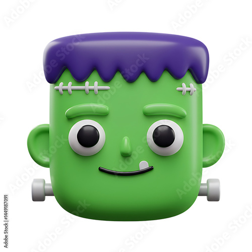 Halloween frankenstein monster illustration character design spooky holiday october scary 3d rendering on transparent background