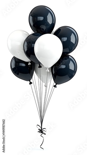 Black and white balloons tied together