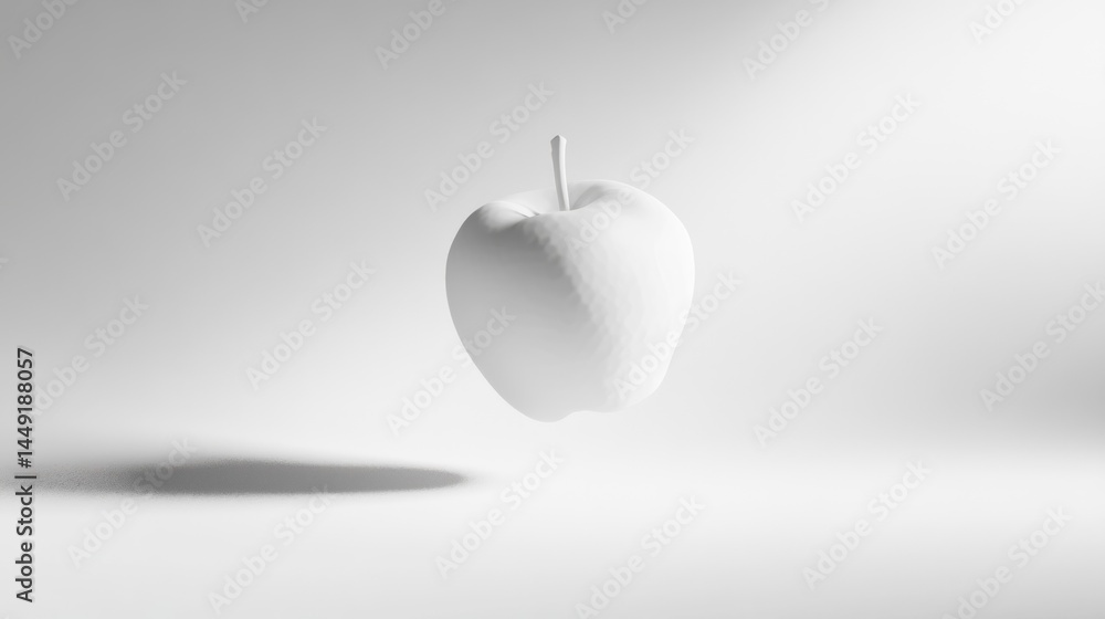 Obraz premium A single, pristine white apple, floating in a minimalist, bright white studio setting