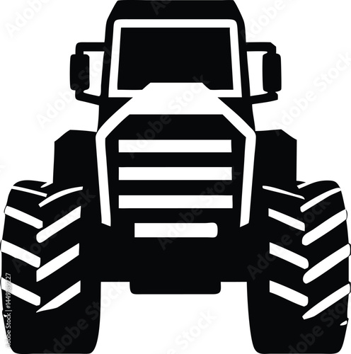 A formidable black tractor icon displays its imposing front view on a bright background