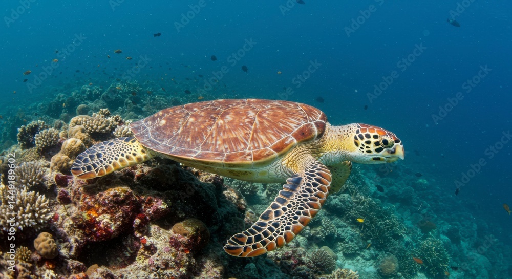 Fototapeta premium Sea turtle swimming in coral reef