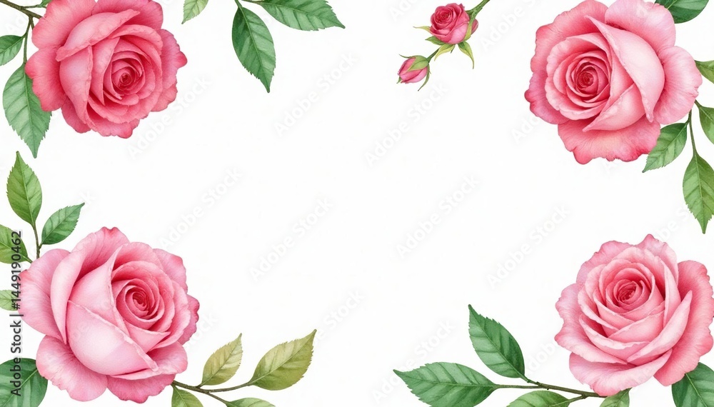 Naklejka premium Delicate watercolor roses & leaves, repeating seamlessly , design, print