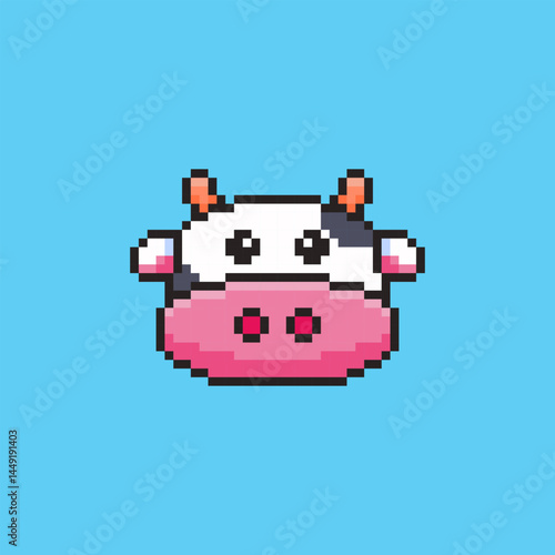 Pixel art Cute Cow Head game asset design